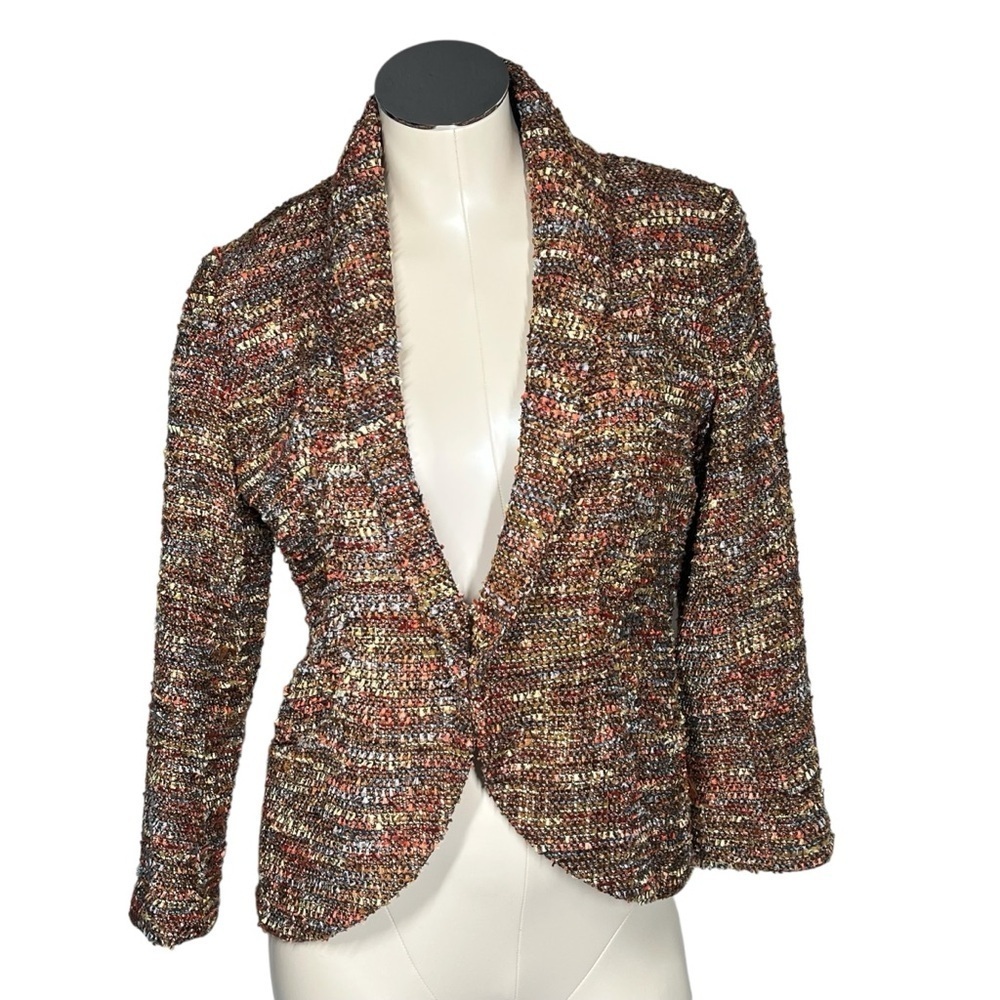 VINTAGE ETCETERA Brown Orange Speckled Tweed Blazer Jacket Women's Size 4